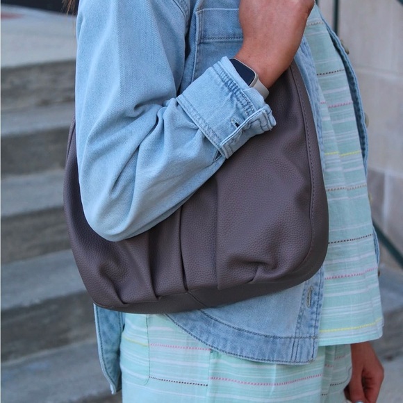 Tan Crescent Hobo Bag with Silver Accents - Picture 3 of 7